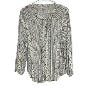 Revolve Amuse Society Black And White Boho Beach Button Down Top, Large